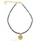 Adjustable Dark Green Glass Bead Choker with Brass Coin Pendant Handmade Jewelry for Women